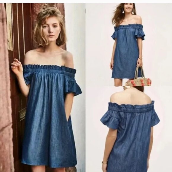 Corey Lynn Calter Off Shoulder Chambray Dress Size XS - Picture 1 of 8